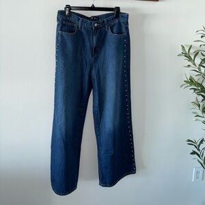 GAP High-Rise Wide-Leg Jeans in Dark Blue with studs